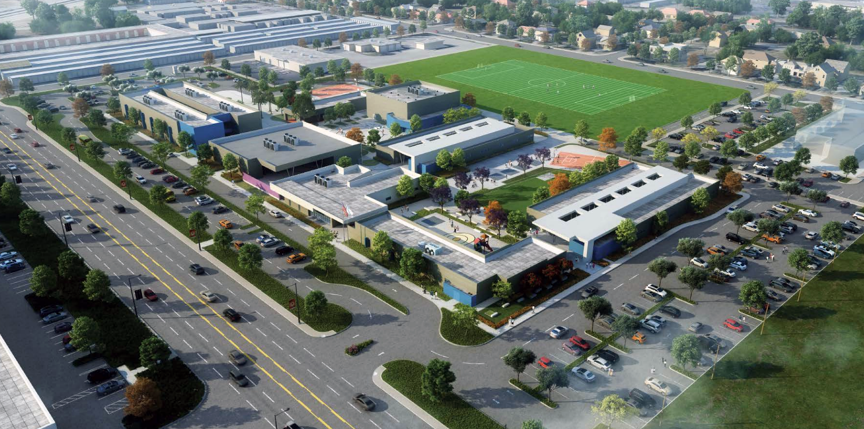 Rendering of plans for Norton Science and Language Academy in San Bernardino