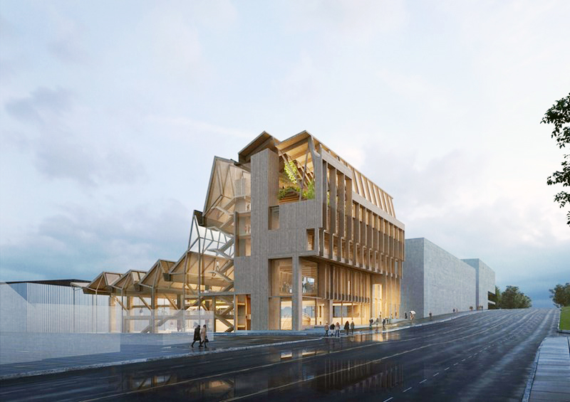 Rendering of planned Anthony Timberlands Center for Design and Materials Innovation.