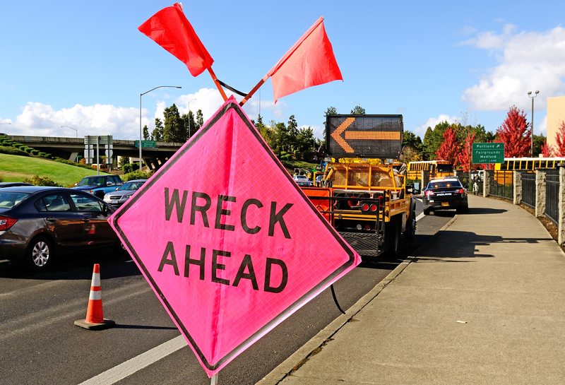 Wreck ahead safety sign