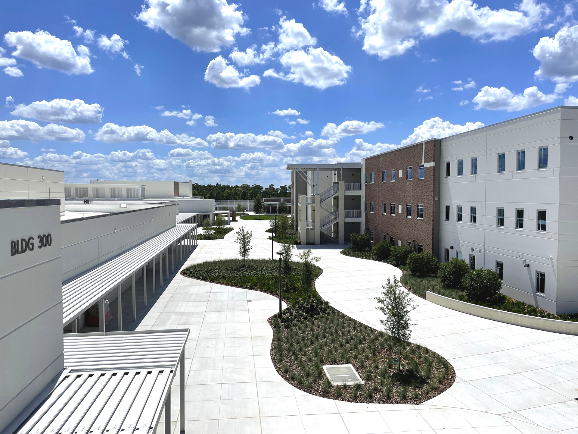 The courtyard at Lake Buena Vista High in Orlando, one of two high schools the Orange County district opened in 2021.