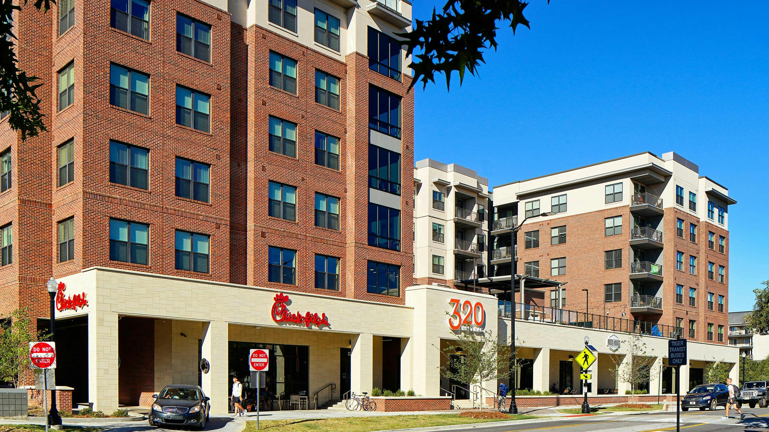 The 320 West Mag development, adjacent to Auburn University, provides housing for 719 students and retail space on the ground floor.