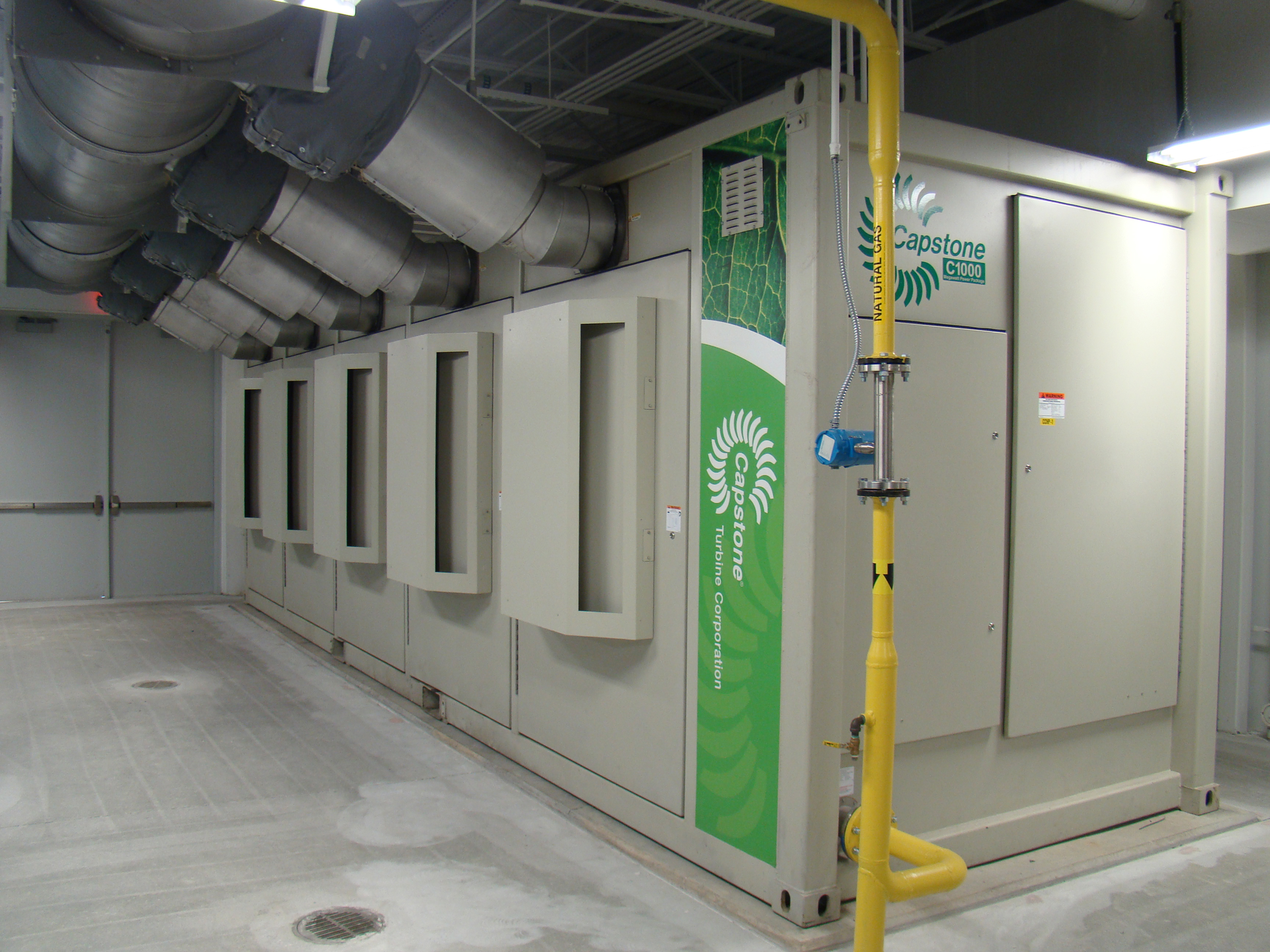 Five 200 kW Capstone microturbines are packaged in a single container.