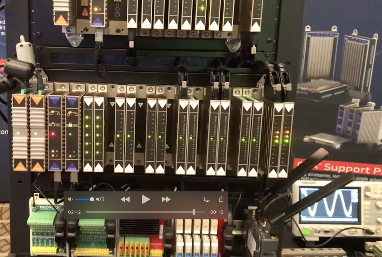 Demo of Bedrock Automation's OSA platform undergoing a firmware update. Oscilloscope in background demonstrates how the control system's operations are unaffected during the update process.
