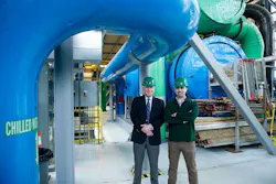 Professor Stuart Madnick (left) and graduate student Shaharyar Khan, working with Professor James Kirtley (not shown), found several vulnerabilities when they applied MIT’s cybersafety method in this small power plant. The plant is susceptible to cyberattacks because it uses software, rather than mechanical devices, to keep the turbines from exceeding their control limits. Photo credit: Stuart Darsch Professor Stuart Madnick (left) and graduate student Shaharyar Khan, working with Professor James Kirtley (not shown), found several vulnerabilities when they applied MIT’s cybersafety method in this small power plant. The plant is susceptible to cyberattacks because it uses software, rather than mechanical devices, to keep the turbines from exceeding their control limits. Photo credit: Stuart Darsch
