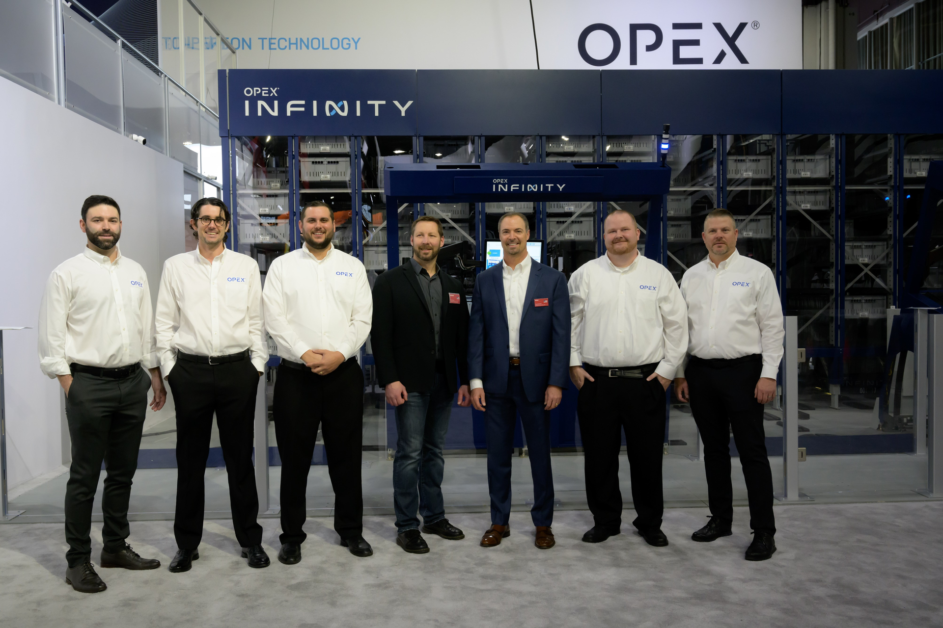 Leaders from Beckhoff and OPEX&circledR; gathered at MODEX 2022 to finalize the deal to implement the new Infinity&trade; AS/RS at Beckhoff&rsquo;s U.S. headquarters. (&copy; OPEX Corporation, 2022)