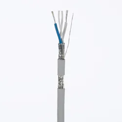 Panduit’s SPE Shielded Copper Cable has 18/7 AWG stranded tinned copper conductors with foamed polyethylene insulation. The conductors are twisted in a pair and include two fillers. The pair is surrounded by an aluminum/polyester foil shield, a tinned copper braid shield, and includes a 24/7 AWG stranded tinned copper ground wire. Source: Panduit Panduit’s SPE Shielded Copper Cable has 18/7 AWG stranded tinned copper conductors with foamed polyethylene insulation. The conductors are twisted in a pair and include two fillers. The pair is surrounded by an aluminum/polyester foil shield, a tinned copper braid shield, and includes a 24/7 AWG stranded tinned copper ground wire. Source: Panduit