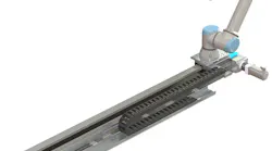 With the Festo Motion Control Package, a seventh axis can be added to a Universal Robot cobot for a range of applications, including palletizing. Source: Festo. With the Festo Motion Control Package, a seventh axis can be added to a Universal Robot cobot for a range of applications, including palletizing. Source: Festo.