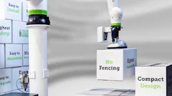 Fanuc's CRX-25iA robot can palletizes boxes to nearly seven feet high. Fanuc's CRX-25iA robot can palletizes boxes to nearly seven feet high.