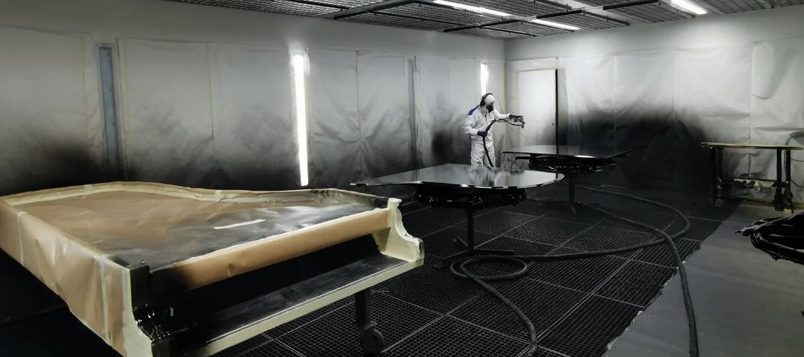 B&ouml;sendorfer grand pianos are still varnished by hand, requiring a great deal of skill and experience.