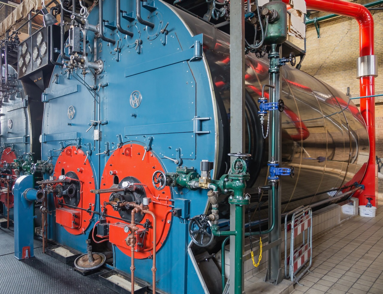 Inside the boiler house of the historic Wouda steam pumping station from 1920. It is the largest of its kind and still in operation. It pumps away excess water in the province of Friesland, The Netherlands.