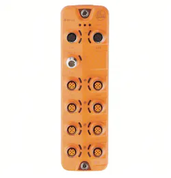 IFM’s IO-Link Master Ethernet/IO-Link Module with M12 connectors for field applications. IFM’s IO-Link Master Ethernet/IO-Link Module with M12 connectors for field applications.