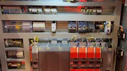 The control cabinet containing SEW Eurodrive's StarterSet automation components for the vertical form fill seal packaging machine on display at Pack Expo 2023. The control cabinet containing SEW Eurodrive's StarterSet automation components for the vertical form fill seal packaging machine on display at Pack Expo 2023.