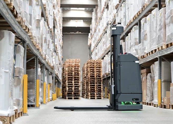 Teradyne Robotics' MiR Pallet Jack in a warehouse