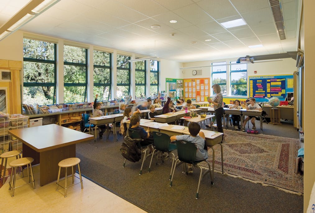 Classroom at Ross (Calif.) School with balanced daylighting. School districts are demanding improved acoustics, thermal comfort,