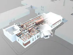 The new Marlborough (Mass.) Hospital Cancer Pavilion is connected to the existing hospital by a CMU shear wall that contains gro The new Marlborough (Mass.) Hospital Cancer Pavilion is connected to the existing hospital by a CMU shear wall that contains gro