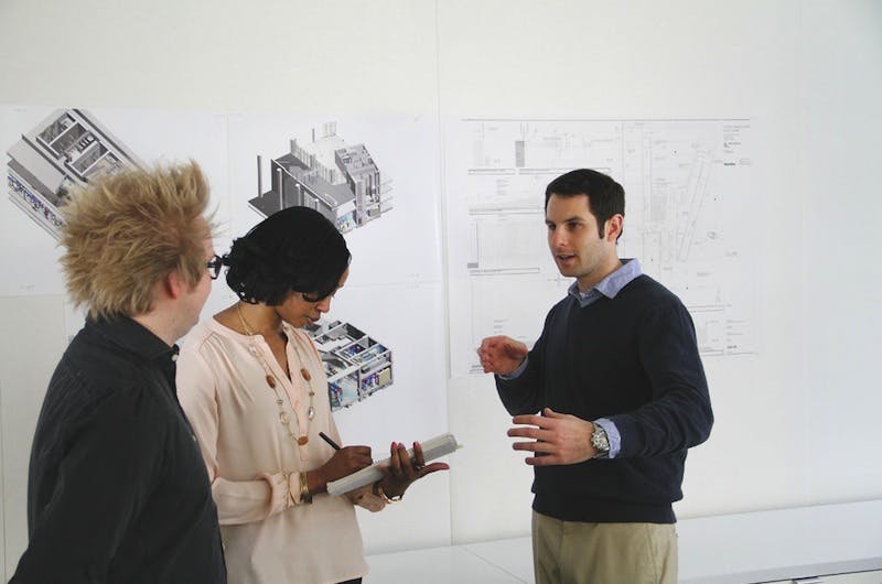 Jared Krieger (right) Conducts A Project Coordination Meeting With Two Of His Gensler Colleagues At The Firms Washington, Dc , Office Such Meetings Are Often Held Online, With Multiple Members Of The Building Team Collaborating On Design And Construction Issues Using The Bim Model
