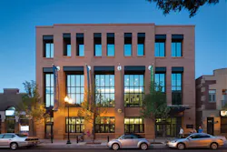 Vertical Elements And Orange Brick On The Old Town Schools New East Building Evoke The Faade Of The Clients Headquarters Across The Street, Which Was Created Through Adaptive Reuse Of An Art Deco Library Precast Concrete Panels Interpret The Word Music In Ancient And Modern Languages Vertical Elements And Orange Brick On The Old Town Schools New East Building Evoke The Faade Of The Clients Headquarters Across The Street, Which Was Created Through Adaptive Reuse Of An Art Deco Library Precast Concrete Panels Interpret The Word Music In Ancient And Modern Languages