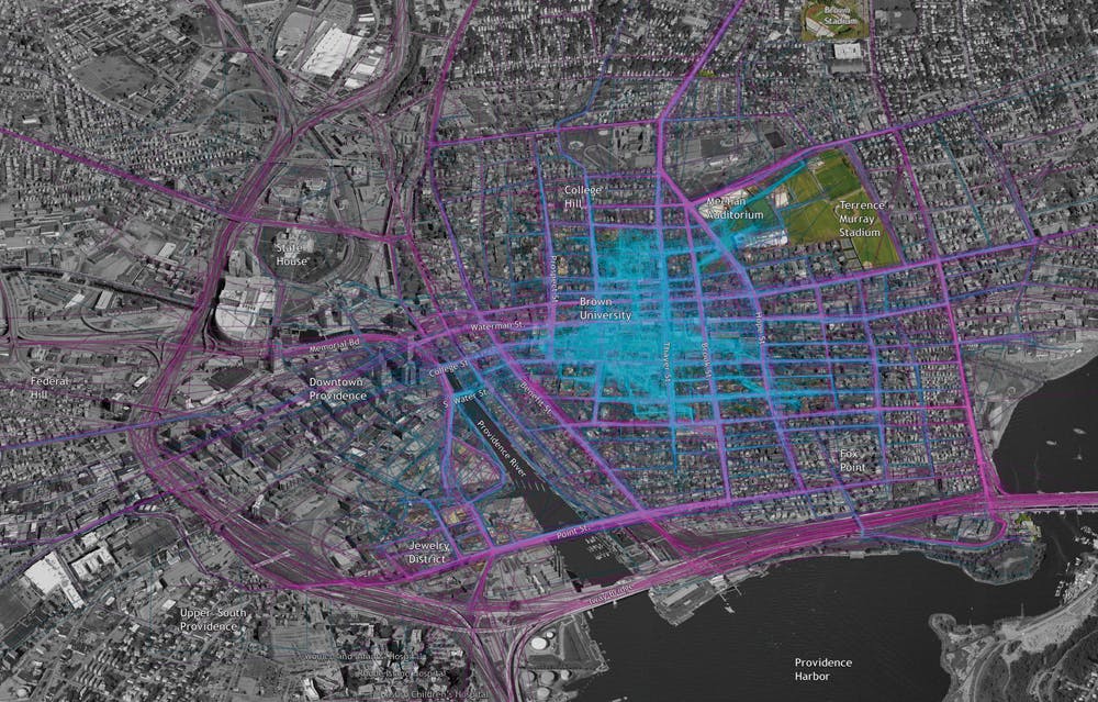 Sasaki Associates used detailed network visualizations like this traffic flow pattern of the College Hill neighborhood in Provid