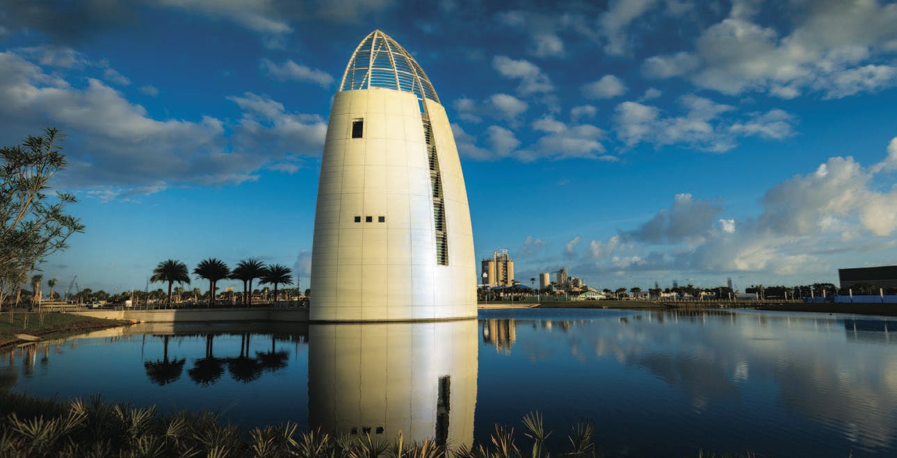 Design architect GWWO selected Valspars Blue Pearl II color-changing paint to capture the themes of revitalization and change i