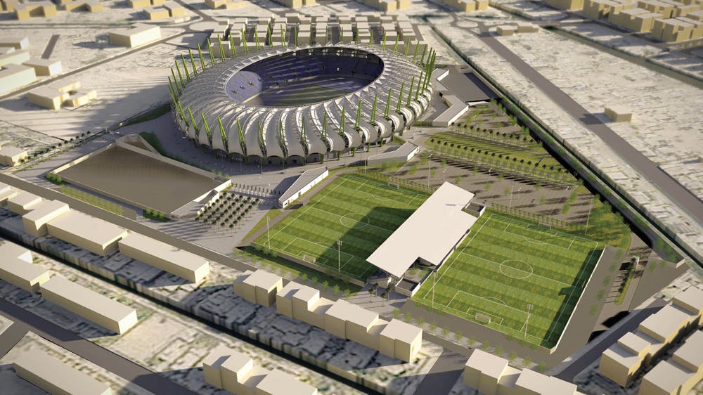 To support rapid iterative design approaches on the 30,000-seat Al Meena Soccer Stadium project in Basrah, Iraq, structural engi