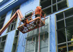 Water infiltration testing of an installed window prior to installation of adjacent cladding. Testing building enclosure systems Water infiltration testing of an installed window prior to installation of adjacent cladding. Testing building enclosure systems