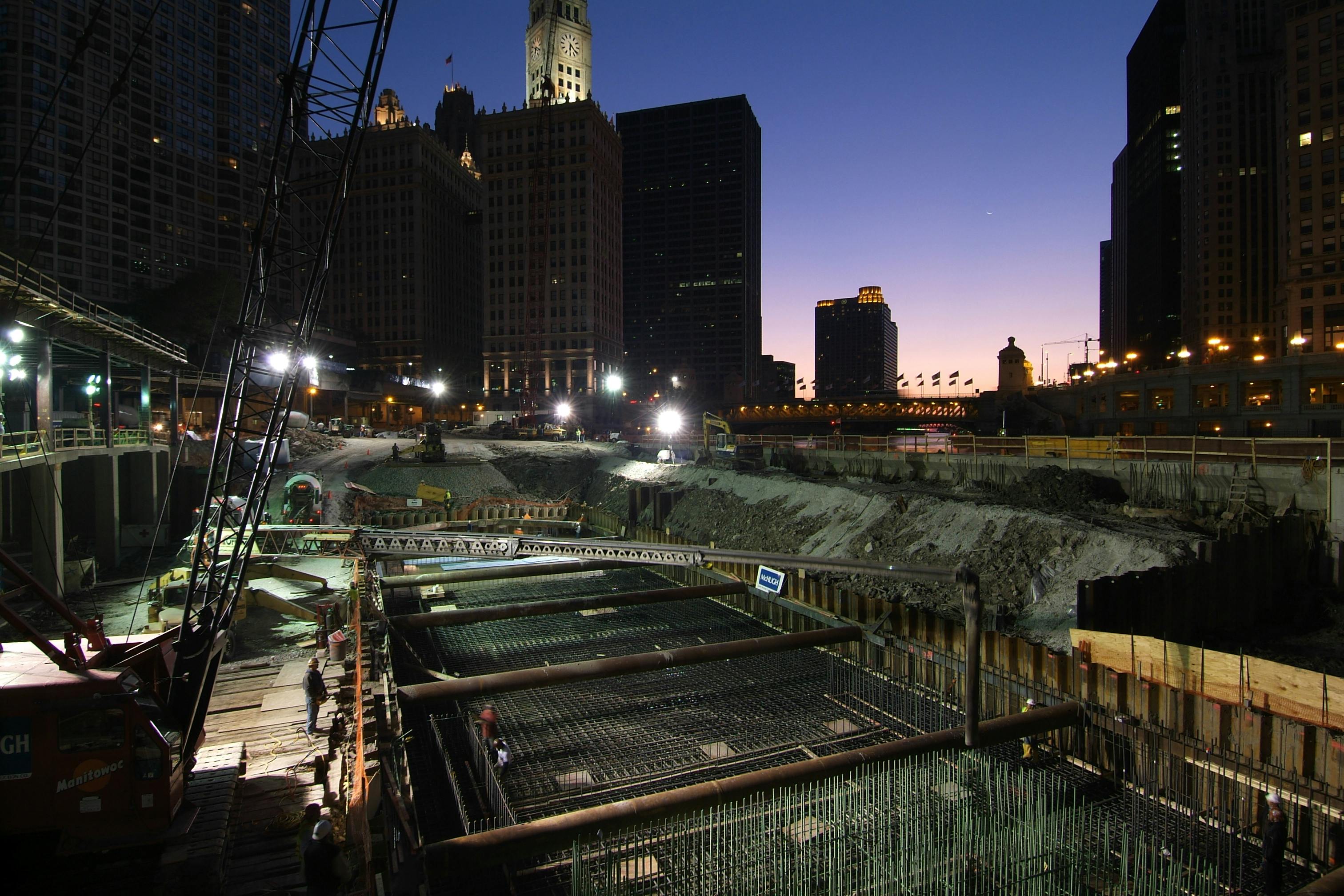 The mat foundation for the tower measures 198 ft (60 m) in length, 60 ft (18 m) in width and 10 ft (3 m) in depth, and required