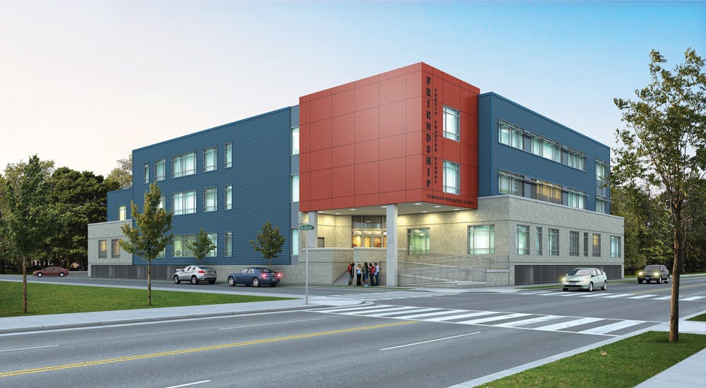 Friendship Technology Preparatory Academy, An 80,000 Sf Science And Technology Public Charter High School In Southeast Washington, Dc Turner Construction Is Leading The Design Build Team Of Architecture Inc (architect), Design Tech (mep), Amt (ce), And Myer Consulting Engineering (se) Rendering: Architecture, Inc