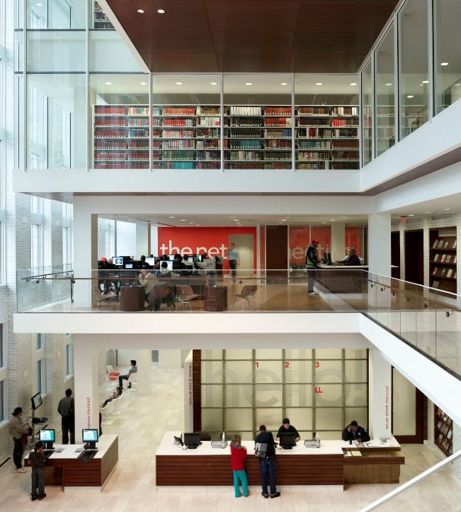 On the north side of St. Louiss Central Library, the Building Team created a four-story atrium in a wing once designed to hold