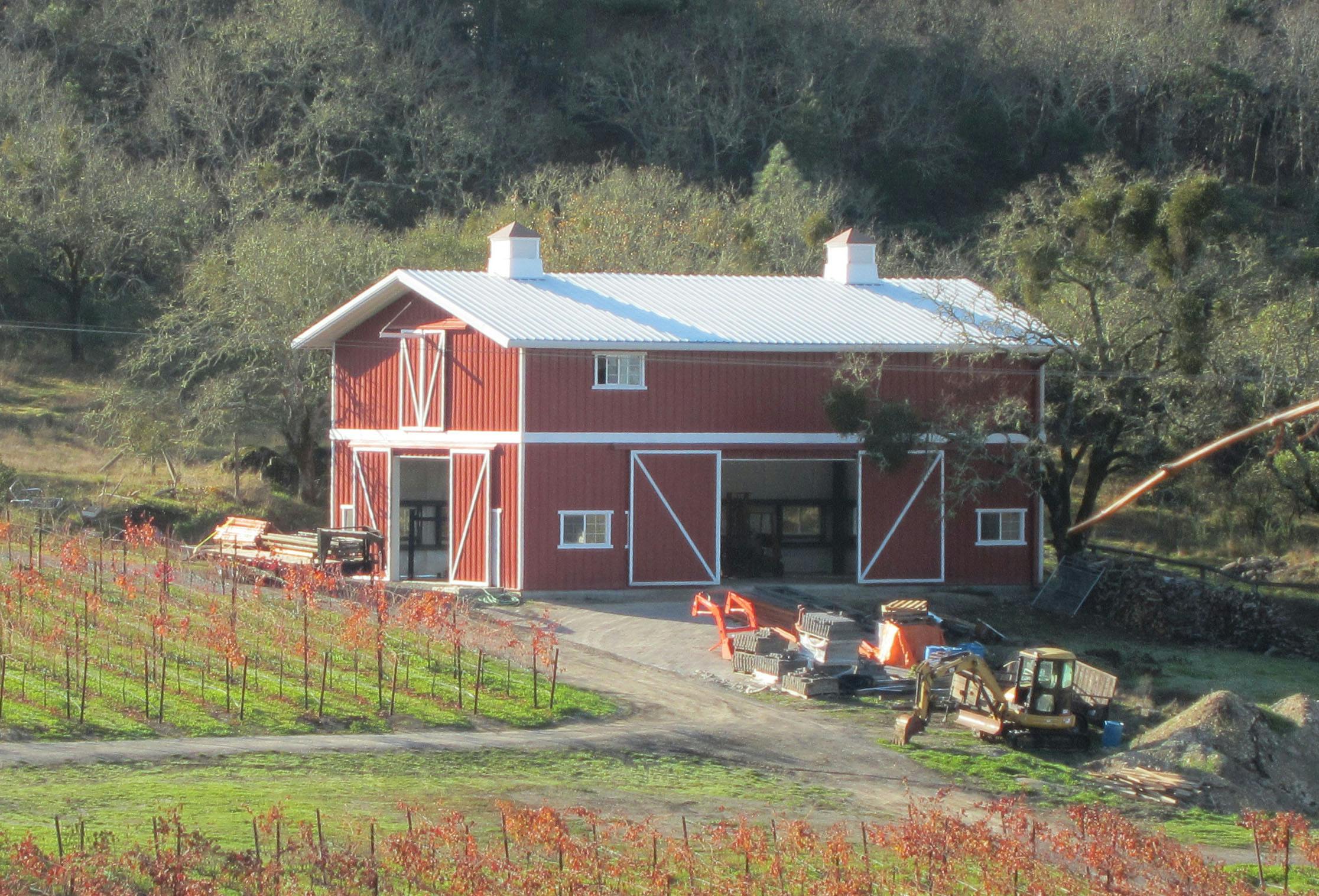 Completed in 2012, a 2,100-sf custom metal building serves as a maintenance and storage facility for Bastoni Vineyards in Sonoma