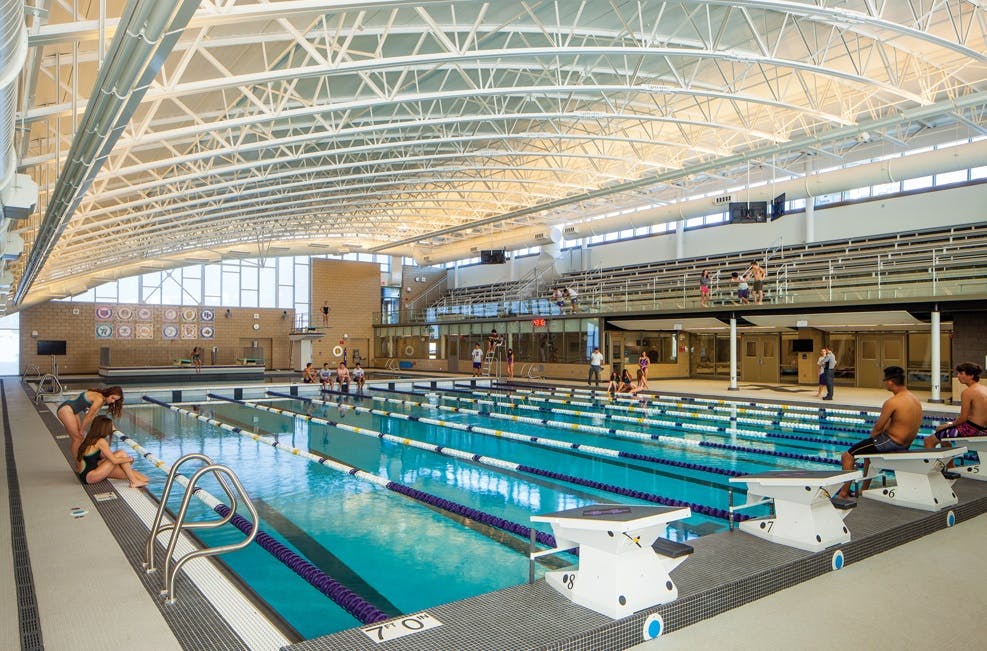 Special features of the new competition pool at Niles North High School include regenerative media filtration and UV treatment s