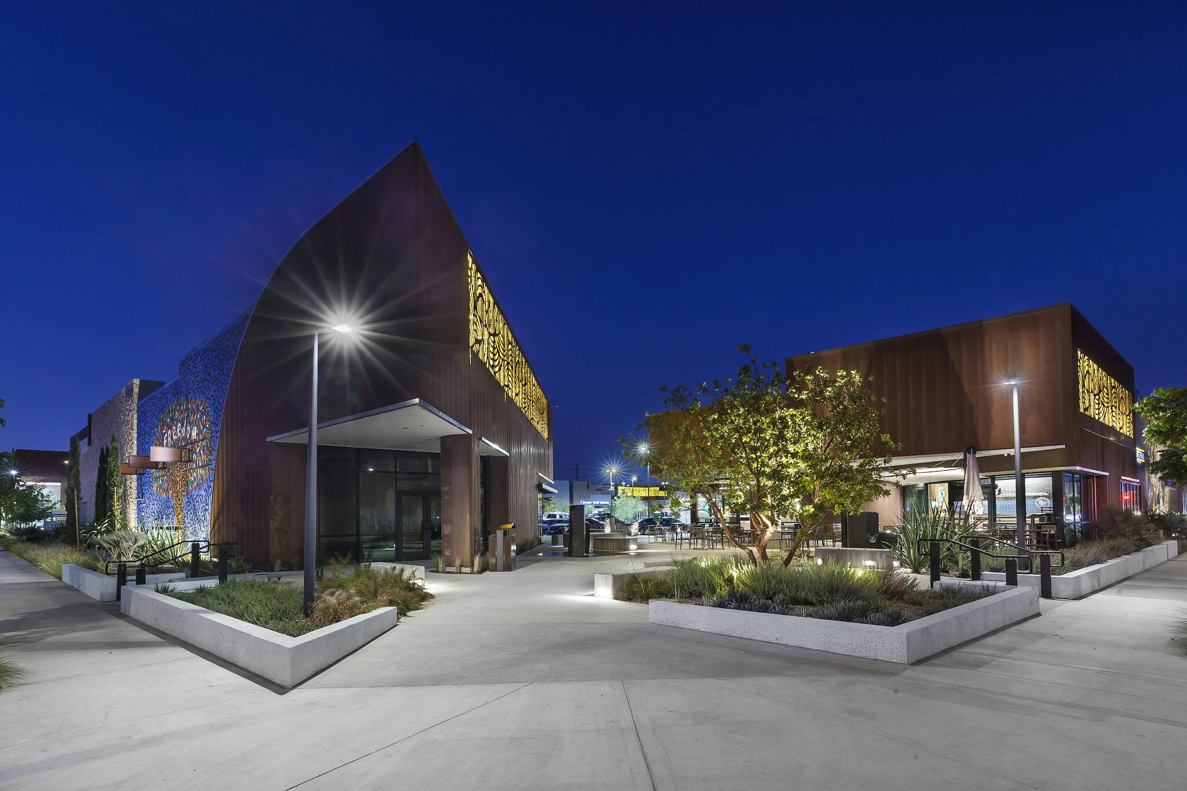 The Freedom Plaza Shopping Center In Los Angeles Was Designed To Be A Reflection Of The People Of Watts, Calif, And To Serve As A Community Centric Gathering Space