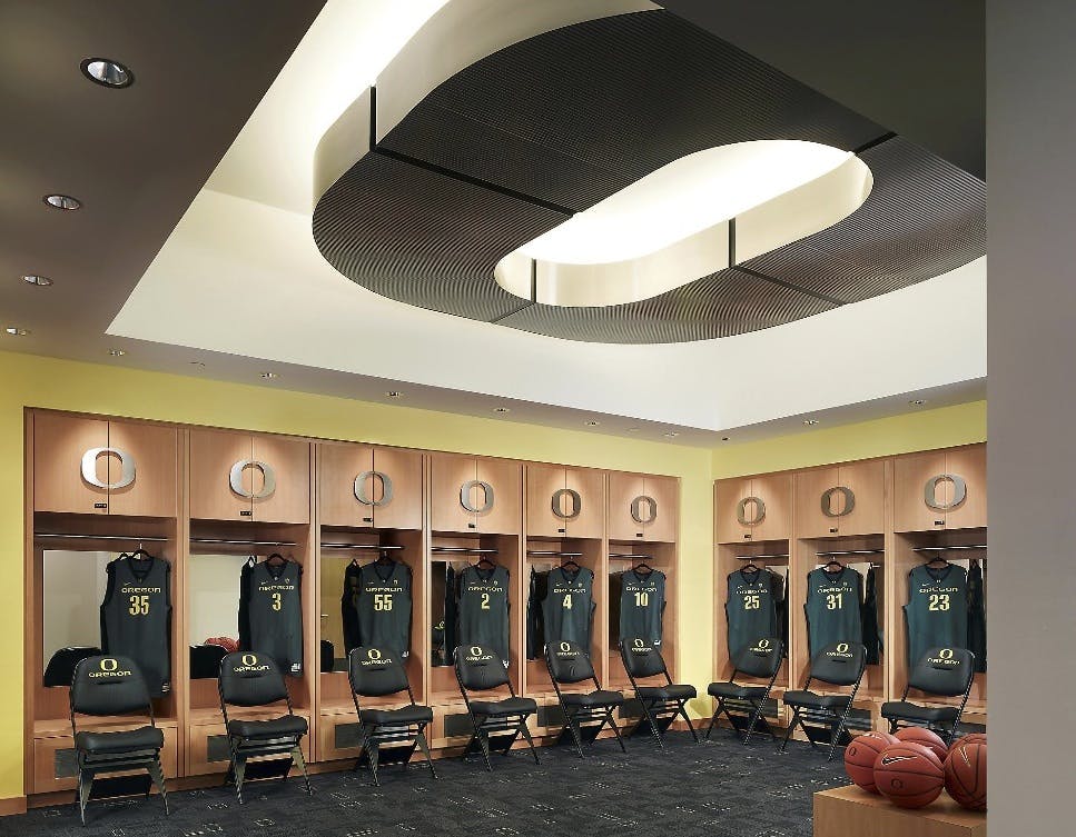 Ultra Modern Technology, High End Design Finishes, And Institutional Identity Imagery All Contribute To Athletes Sense Of Belongingin A Facility, In A Tradition, And In Contention For Their Leagues Highest Honors When The University Of Oregon Created The Matthew Knight Arena To Replace A Legendary Basketball Temple, It Was Critical That The Facility Modernize To The Utmost While Embodying The Legacy Of The Previous Building And The Ducks