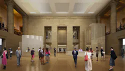Lenfest Hall, one of the museum's two principal public entrance spaces, will be renovated as part of the project. Rendering: Geh Lenfest Hall, one of the museum's two principal public entrance spaces, will be renovated as part of the project. Rendering: Geh