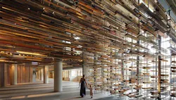 The Lobby And Staircase Use Thousands Of Lengths Of Repurposed Timber Photo Courtesy Of March Studio The Lobby And Staircase Use Thousands Of Lengths Of Repurposed Timber Photo Courtesy Of March Studio