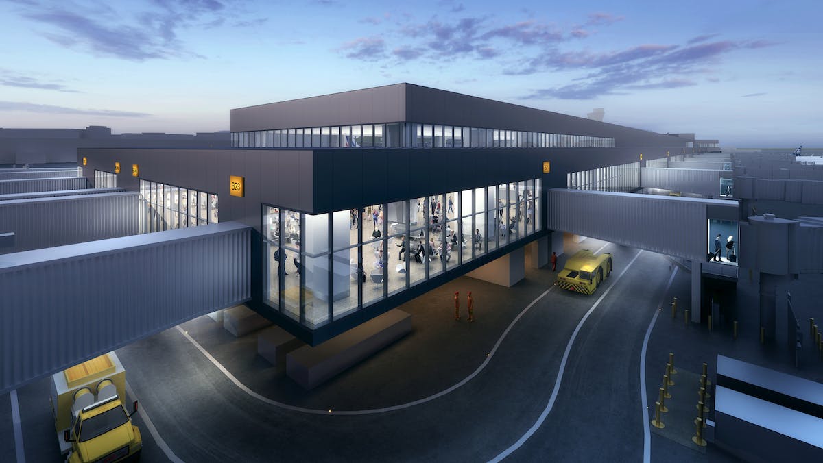 Top 50 Airport Sector Architecture Firms for 2019 Boarding Area B at San Francisco International Airport&rsquo;s Harvey Milk Terminal 1. Renderings: HKS