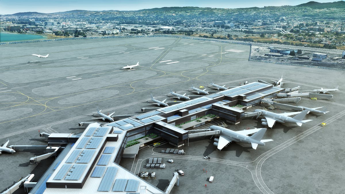 2019 Airport Terminal Giants Report The first nine gates of Boarding Area B at San Francisco International Airport&rsquo;s $2.4 billion Harvey Milk Terminal 1 renovation opened in July. Renderings: HKS