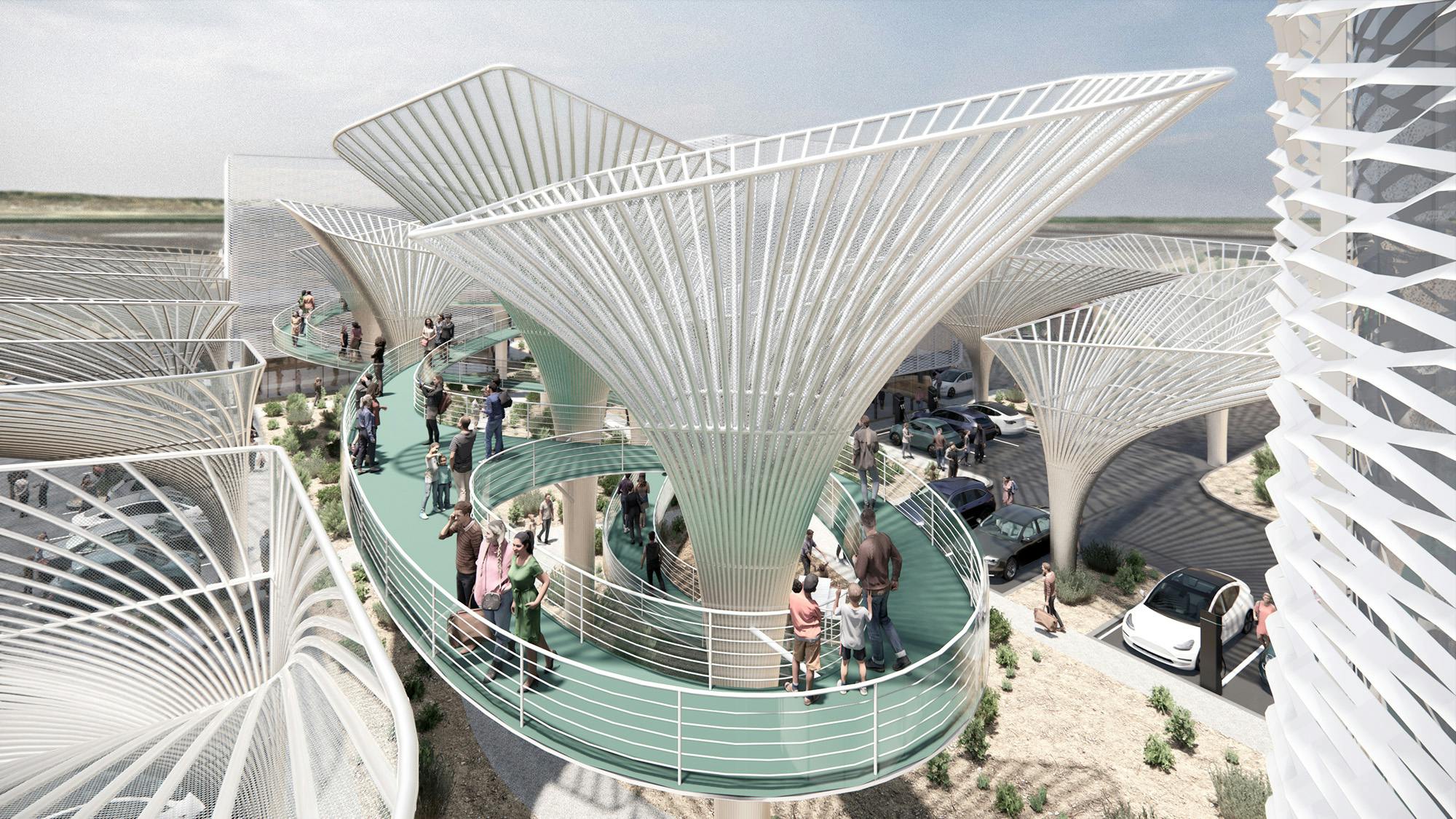 LVL (Level) Studio envisions a place where motorists can relax, work, play, shop, or perhaps even get healthcare while their vehicles charge