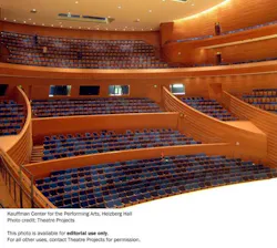 Theatre Projects concept design for the Kauffman Theatre incorporated multiple balconies and side boxes of seating, which bring Theatre Projects concept design for the Kauffman Theatre incorporated multiple balconies and side boxes of seating, which bring