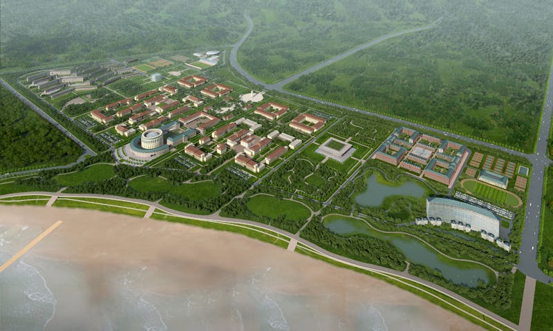 Shandong Universitys new campus for 25,000 students is situated on the Yellow Sea overlooking Aoshan Bay near the city of Qingd