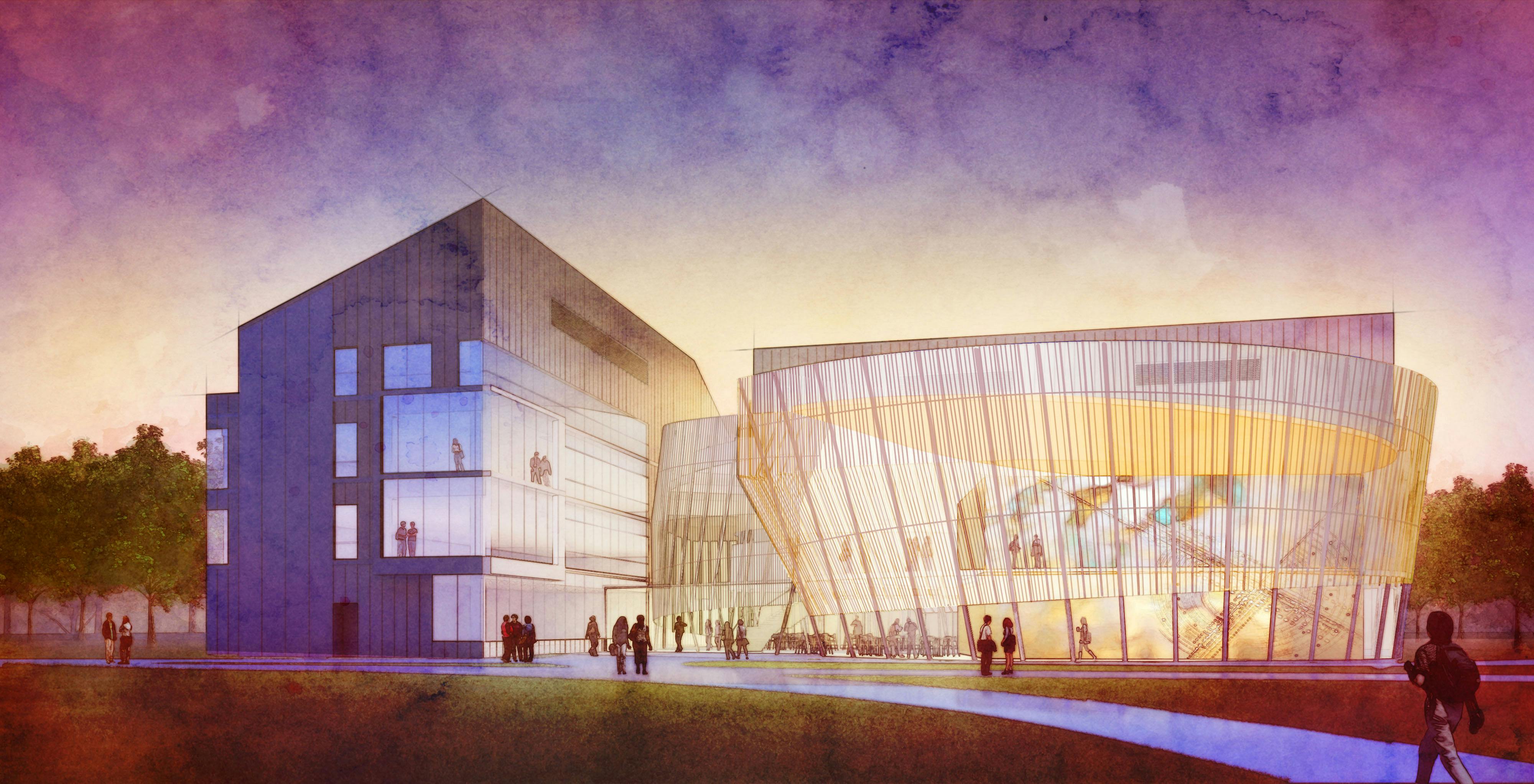 The George and Ellen Rieveschl Digitorium is the figural heart of Griffin Hall, comprising a two-story hall, embraced by the lay