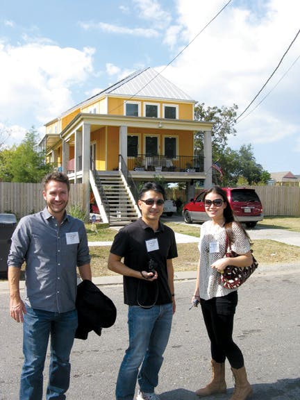 Attendees of the first BD+C Under 40 Leadership Summit visit one of the Make it RIght Foundation residential sites in New Orlean