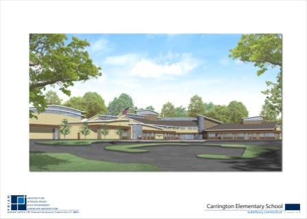 Designed by Friar Associates of Farmington, Conn., the new school features an exterior of light-colored brick and stone exterior