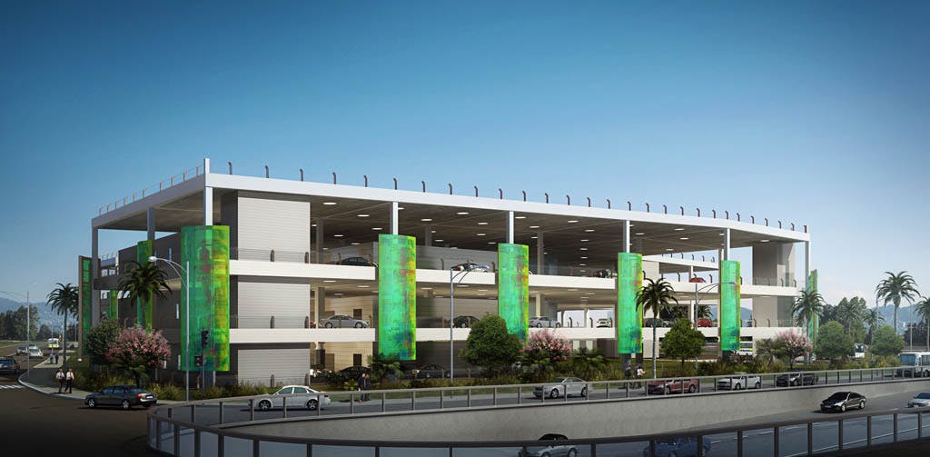 The design-build RITC project features a pre-engineered metal roof, and two post-tensioned concrete deck and beam systems, each