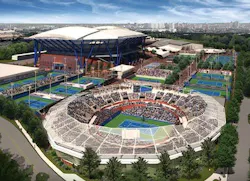 Upgrades to the Billie Jean King National Tennis Center will include the construction of two new stadiums, as well as a retractable roof over Arthur Ashe Stadium. Renderings: ROSSETTI Upgrades to the Billie Jean King National Tennis Center will include the construction of two new stadiums, as well as a retractable roof over Arthur Ashe Stadium. Renderings: ROSSETTI