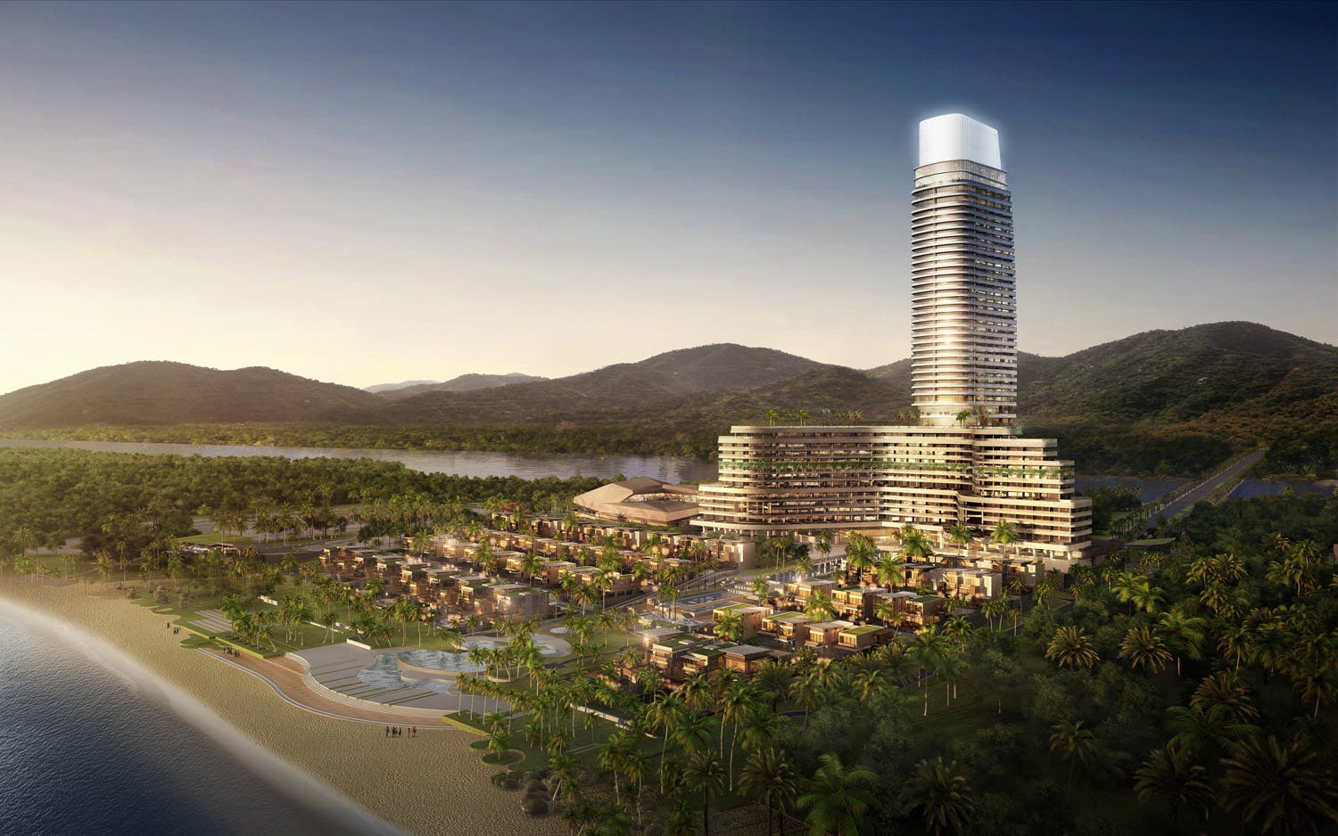 The complex will feature a 729-key resort hotel and serviced apartment tower, a 28,000-sm International Finance Forum convention