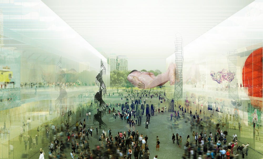 The design involves two separate buildings: a theater and museum. Renderings: courtesy Thomas Phifer and Architects