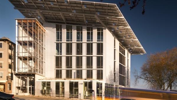 The buildings design was made possible by Seattles Deep Green Pilot Program that allows builders to deviate from standard code