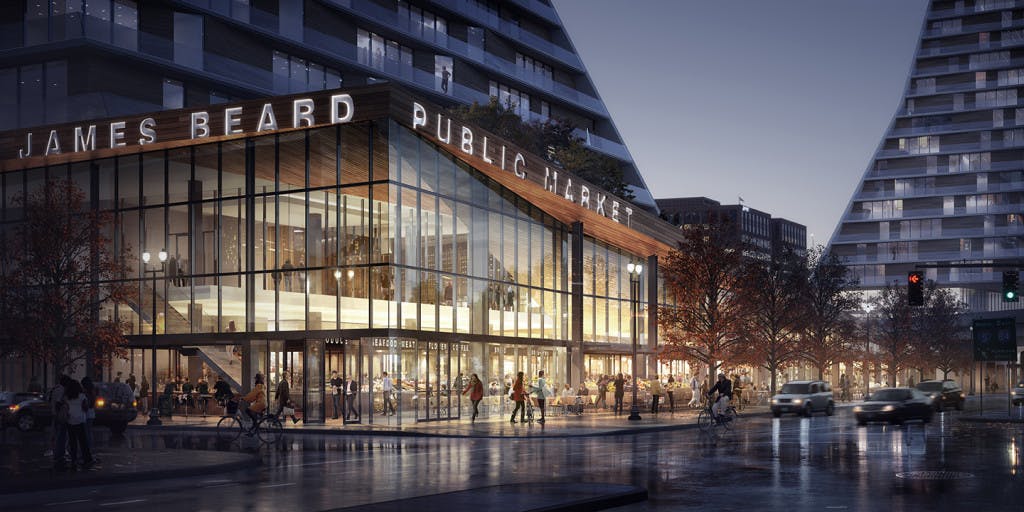 Sn&oslash;hetta unveils designs for riverfront public market in Portland, Oregon
