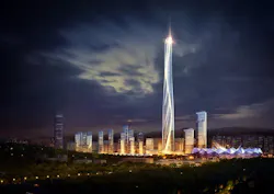 Shenzhen-Hong Kong International Center lit up at night Shenzhen-Hong Kong International Center lit up at night