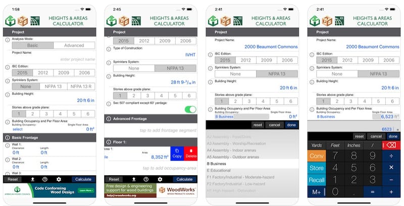 Heights & Areas Calculator, developed by the International Code Council, the American Wood Council, and WoodWorks